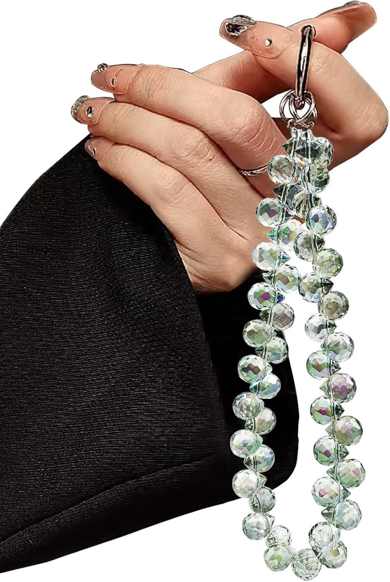 TENOC Beaded Phone Wrist Strap, Cellphone Lanyard Chain, Sparkling Wristlet Bracelet for Women, Green - Image 1